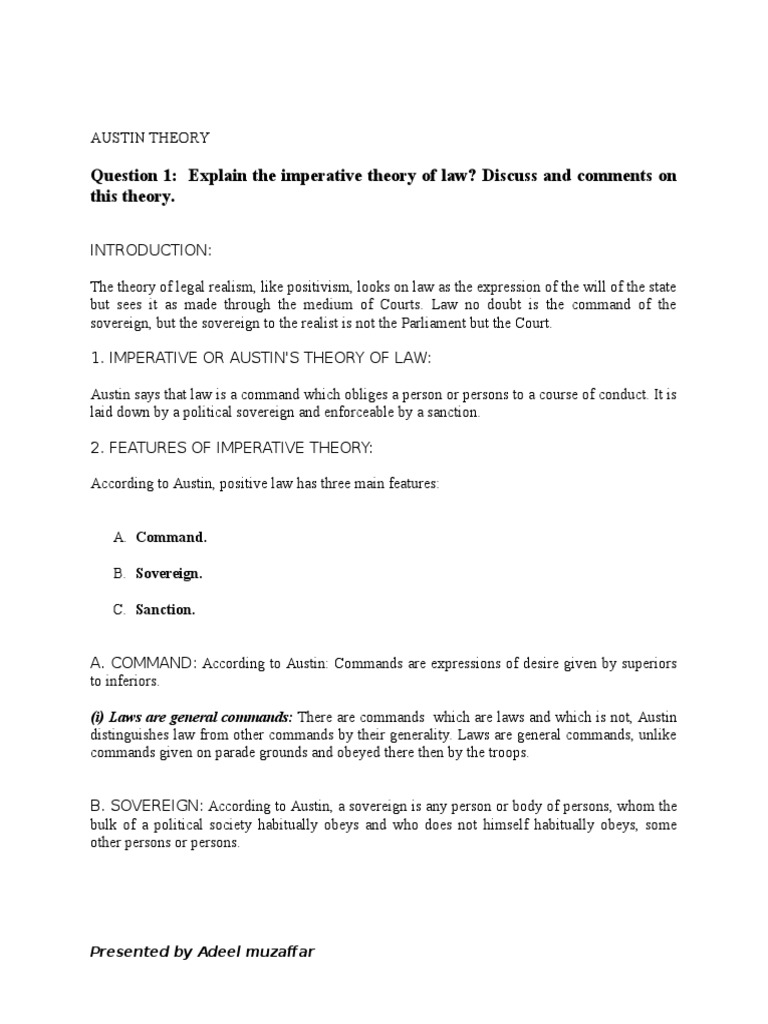 Imperative Theory of John Austin | PDF | Sovereignty | Jurisprudence
