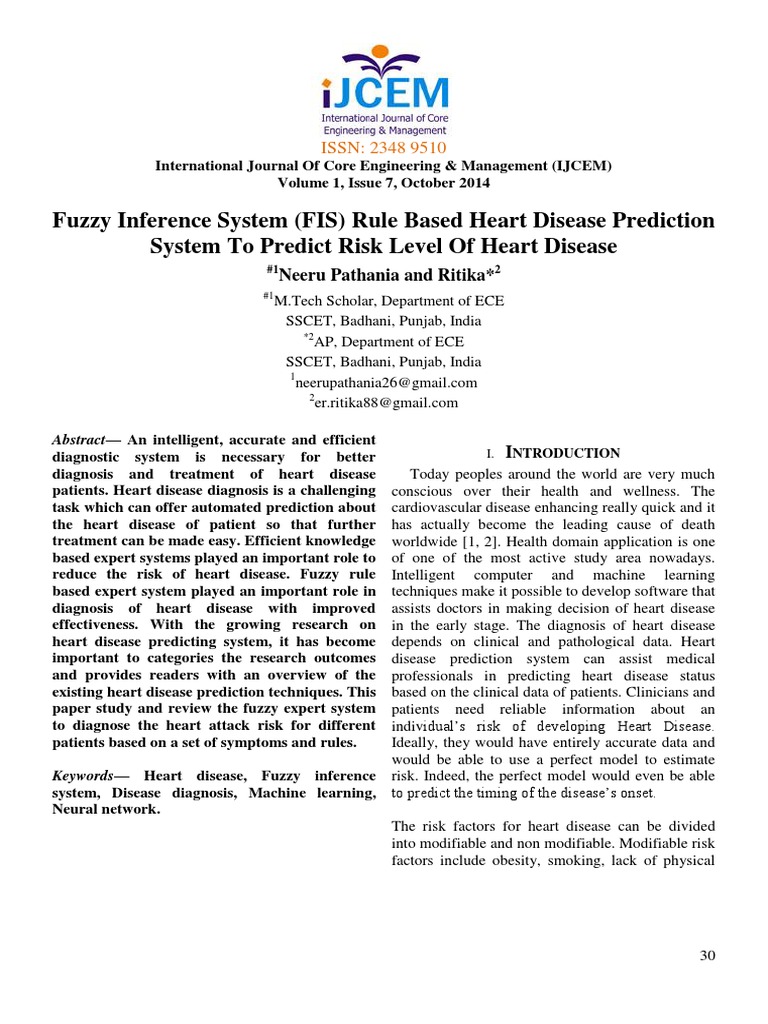 Fuzzy System for Heart Disease Risk Prediction | PDF | Coronary Artery ...