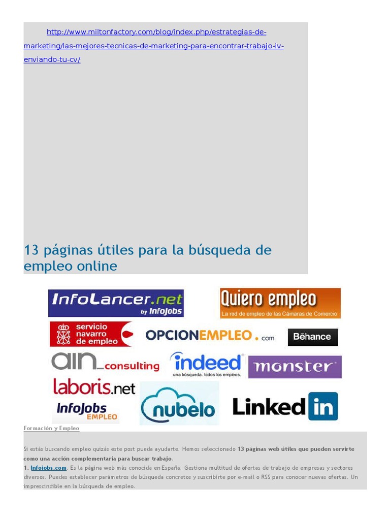 13 Páginas Útiles Para La Búsqueda de Empleo Online