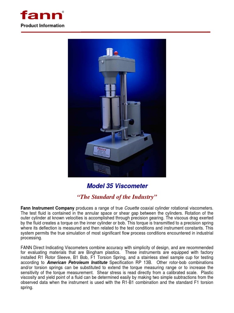 Fann Model 35 Chemical Engineering Fluid Mechanics