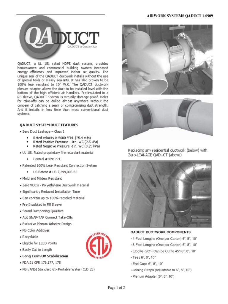 Qaduct Ductwork Features & Specifications Duct (Flow) Engineering
