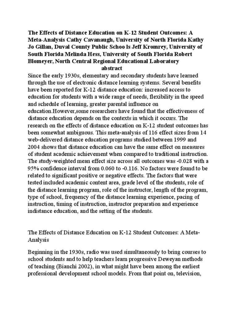 Distance Education Impact on K-12 Outcomes | PDF | Distance Education ...