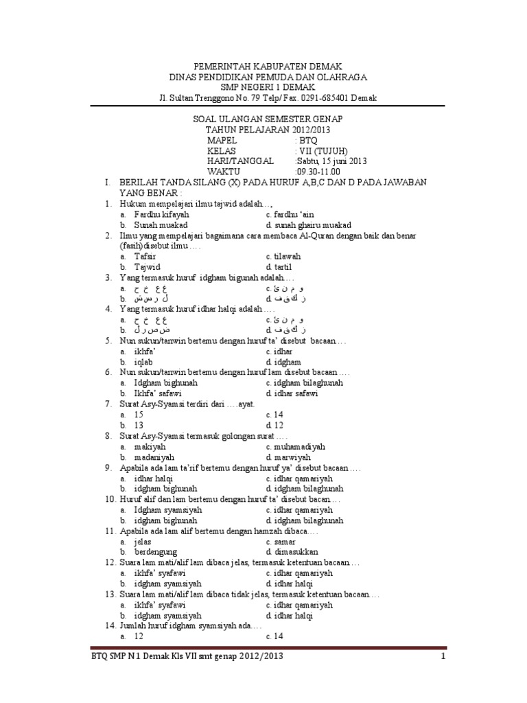 Soal Btq Kelas 5 Guru Paud
