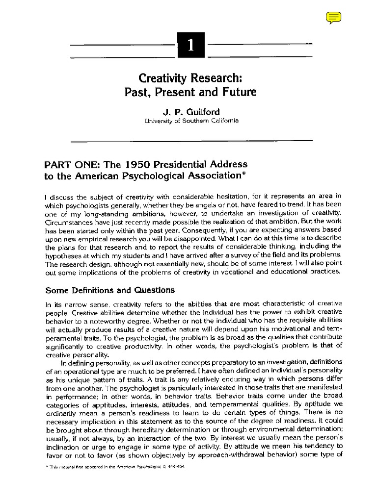 Creativity Research, Past, Present and Future J.P. Guilford PDF