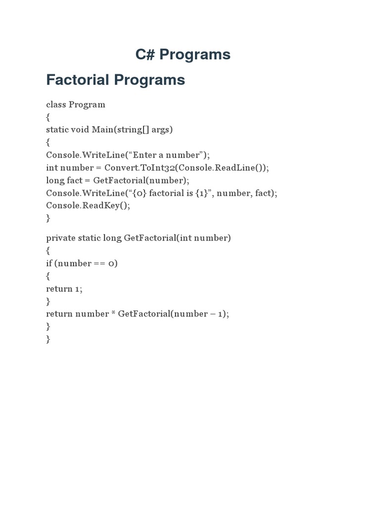 Factorial Pgmin C# | PDF