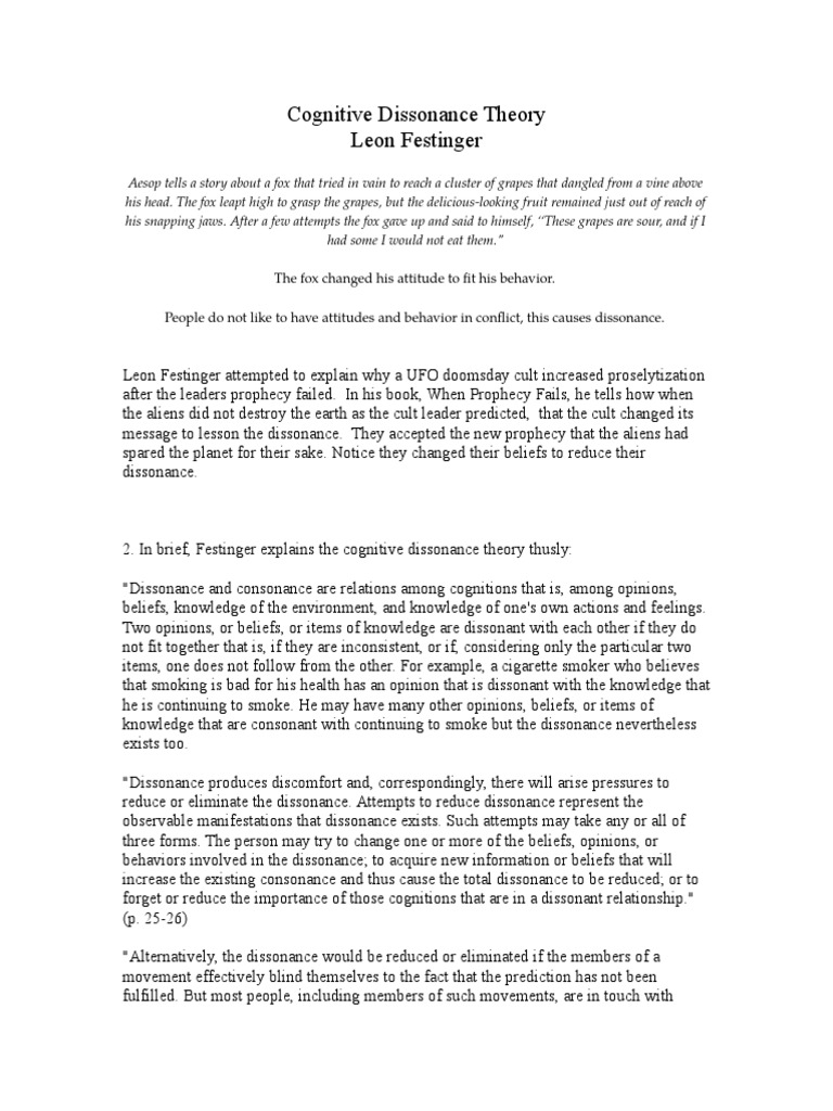 Cognitive Dissonance Theory | PDF | Epistemology | Behavioural Sciences