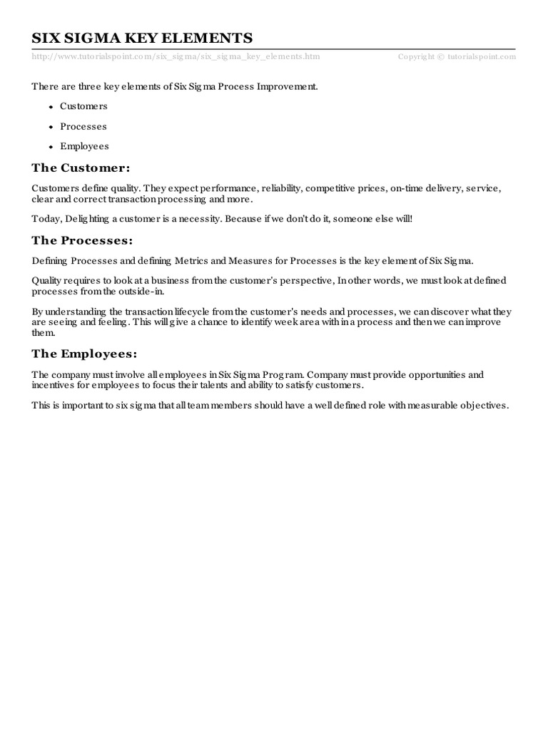 Six Sigma Key Elements | PDF | Career & Growth | Finance & Money Management