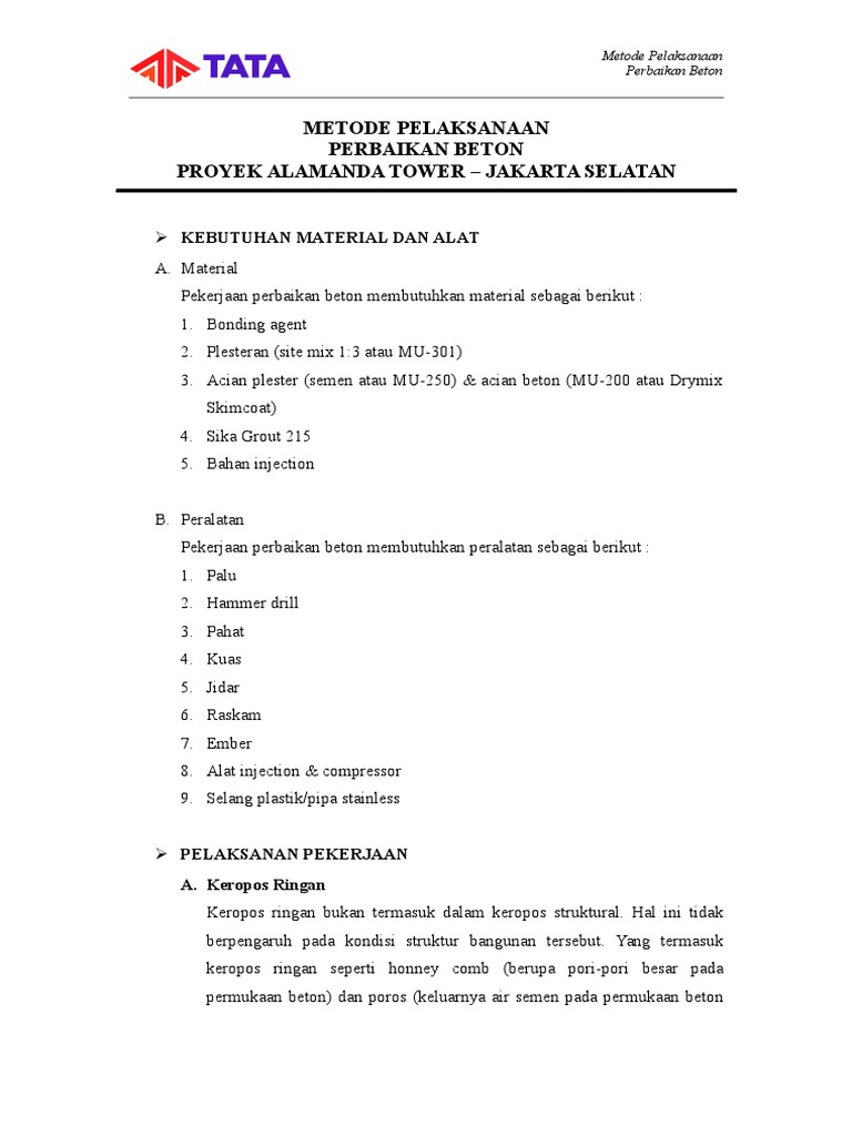 Metode Perbaikan Beton Metode Perbaikan Beton