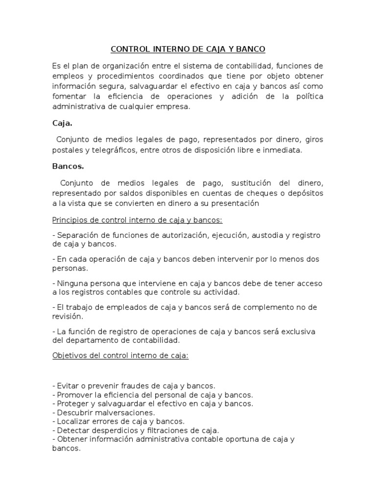 Control Interno de Caja y Bancos | PDF | Bancos | Cheque