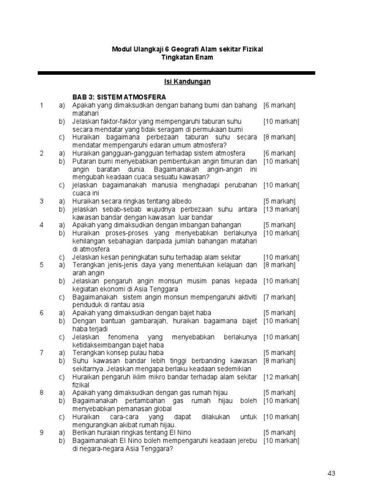 Soalan Geografi Tingkatan 6 Penggal 1