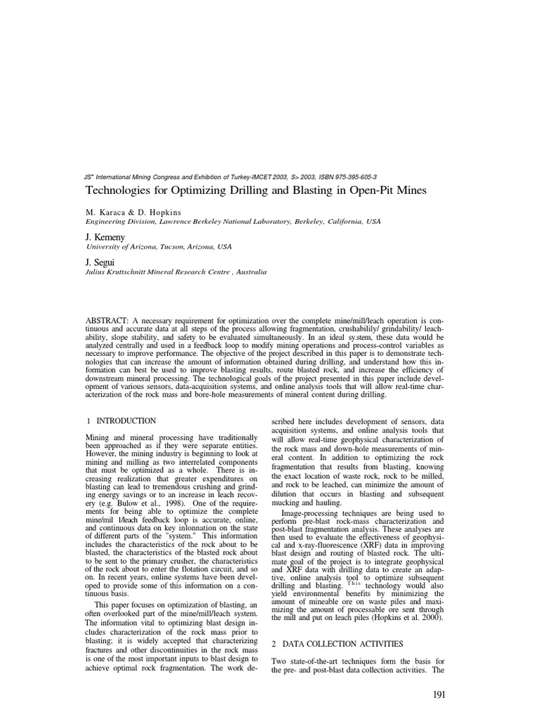 Optimizing Drill and Blast Techniques | PDF | Mathematical Model | Mining