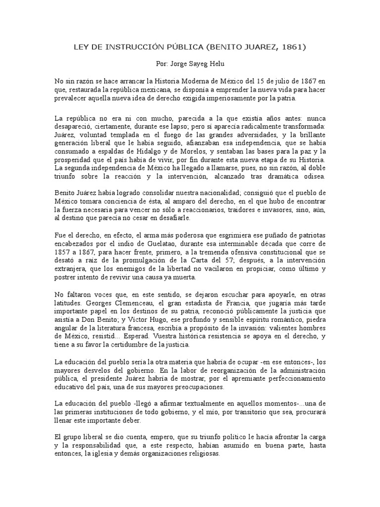 Ley de Instrucción Pública de 1861 | PDF | México | Educación primaria