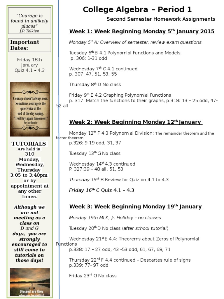 College Algebra Homework Assignments | PDF