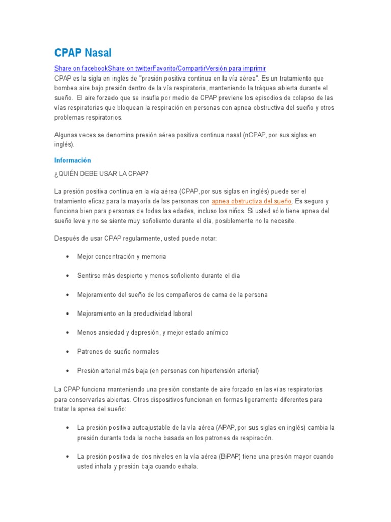 Cpap Nasal | PDF | Sistema respiratorio | Apnea