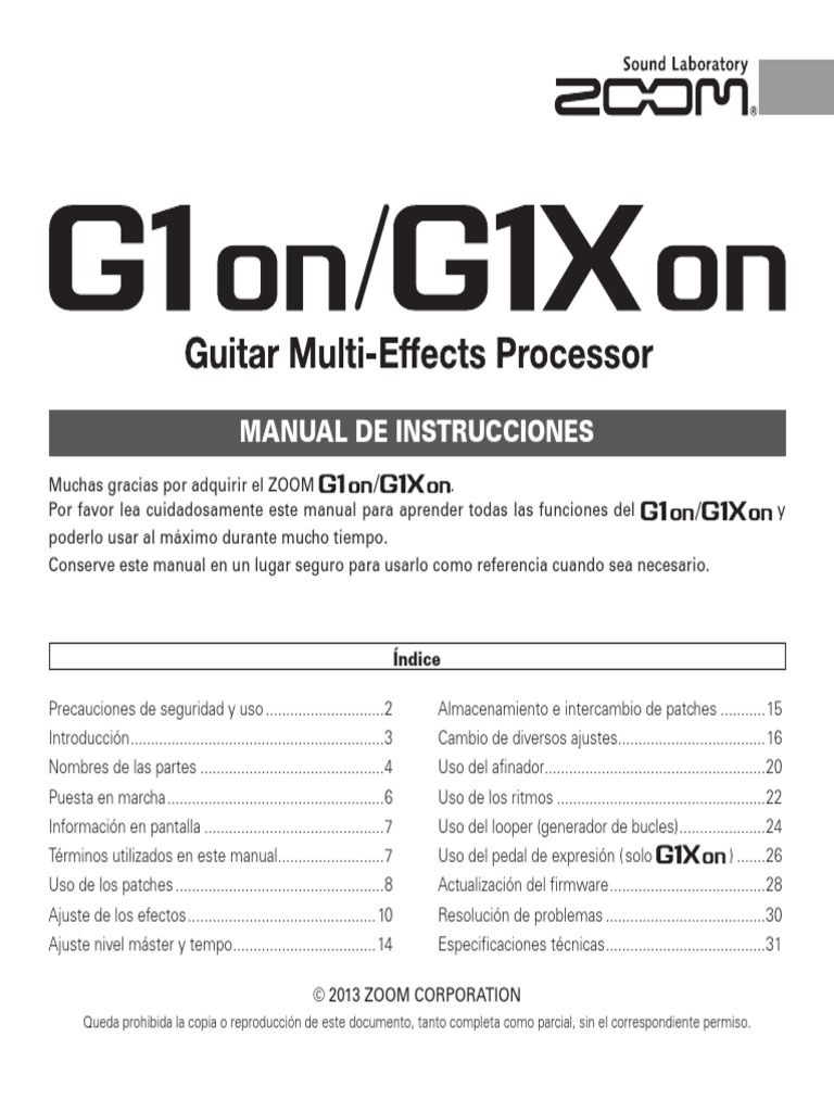 ZOOM G1onG1Xon Manual de Usuario PDF Ritmo USB