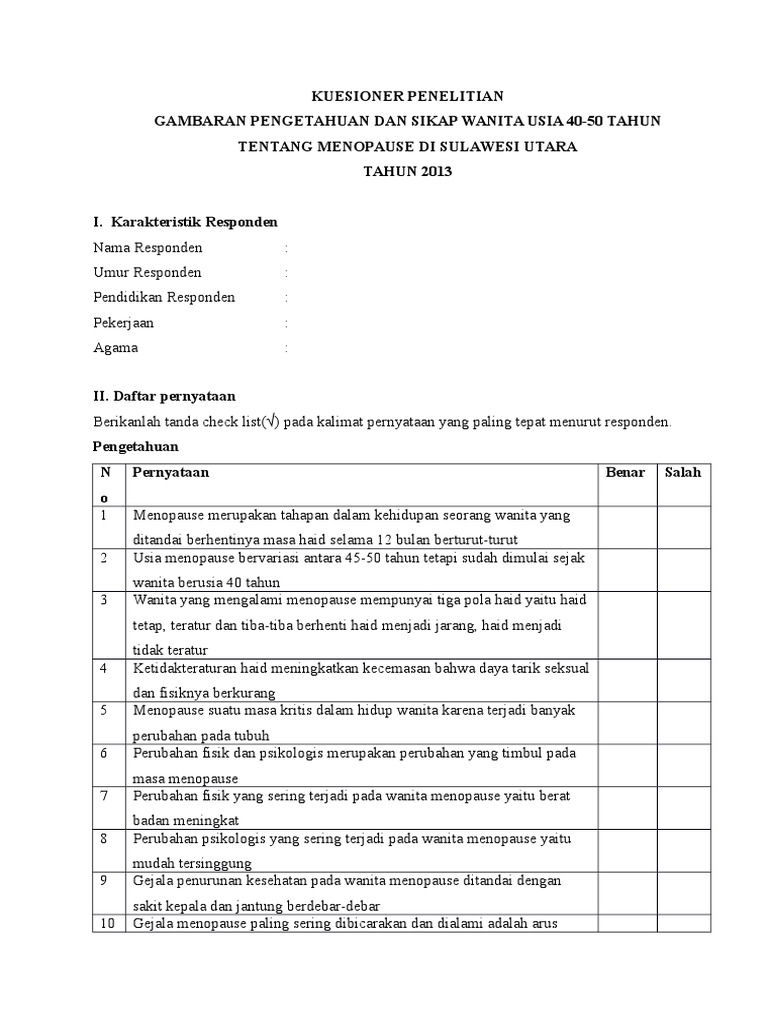 KUESIONER PENELITIAN MENOPAUSE KUESIONER PENELITIAN MENOPAUSE