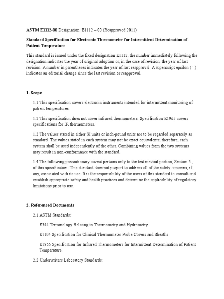 ASTM E1112 Standard Specification For Electronic Thermometer For