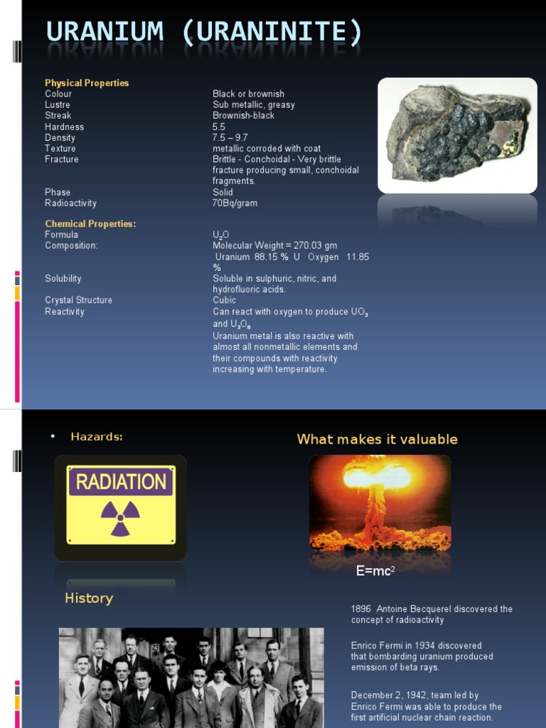 Uranium (Uraninite) 3 Uranium Sets Of Chemical Elements