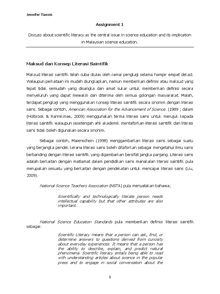 Maksud Dan Konsep Literasi Saintifik Assignment 1