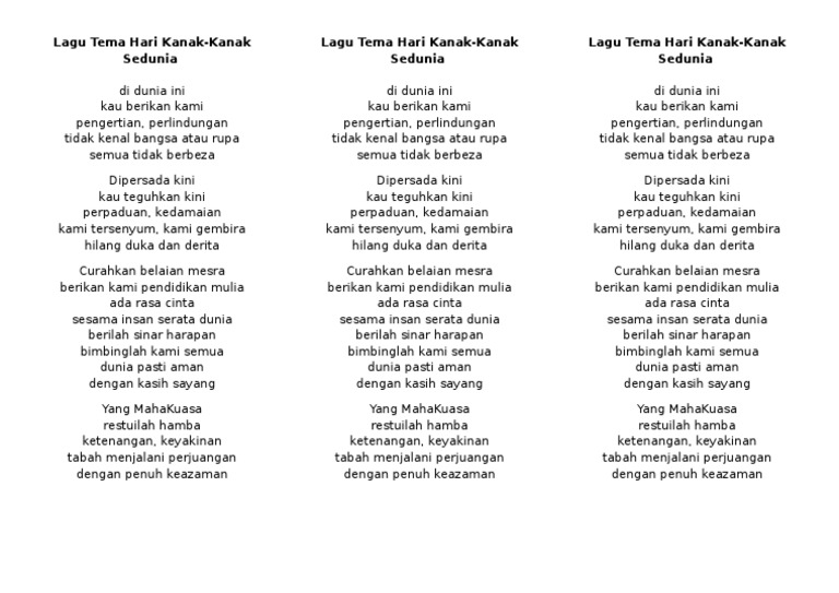 Lagu Tema Hari Kanak Kanak Sedunia