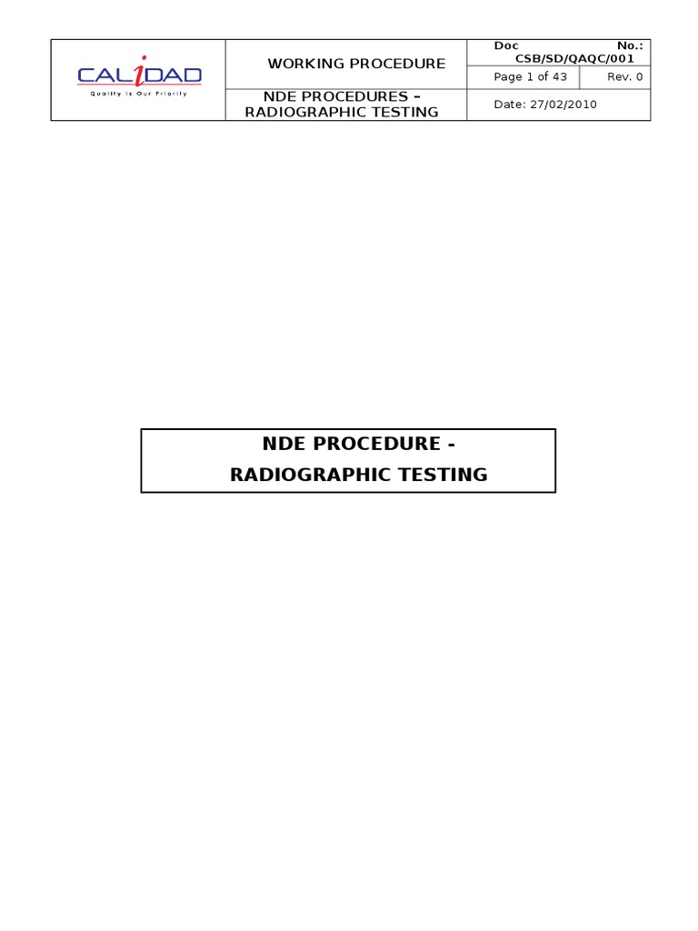 NDE Radiographic Testing Procedure | PDF | Nondestructive Testing ...