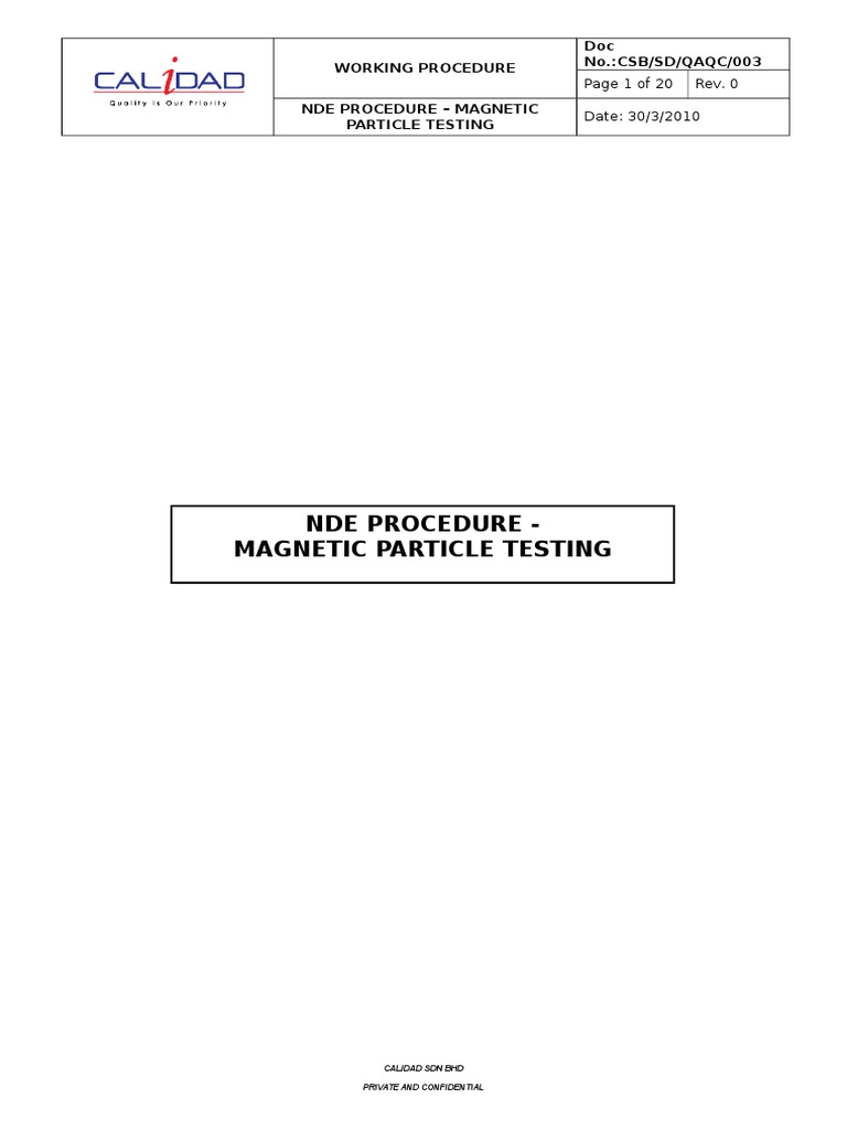 Nde Procedure Magnetic Particle Testing | PDF | Nondestructive Testing ...