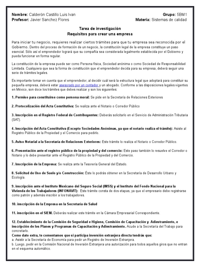 Requisitos Legales para Crear una Empresa | PDF | Gobierno | Negocios ...