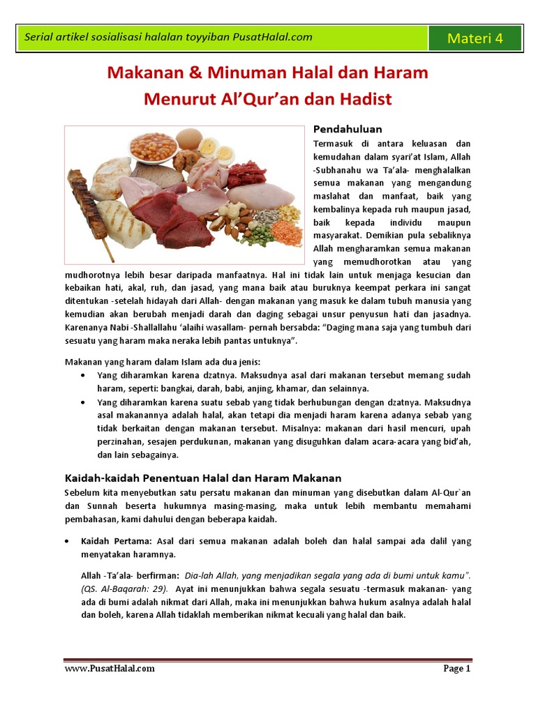 Makanan Minuman Halal Dan Haram Menurut Al Qur An Dan Hadist