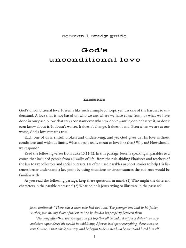Session 1God's Unconditional Love PDF Jesus God