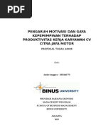 Download Pengaruh Motivasi Dan Gaya Kepemimpinan Terhadap Produktivitas Kerja Karyawan Cv Citra Jaya Motor by Pieter Andrian SN253834465 doc pdf