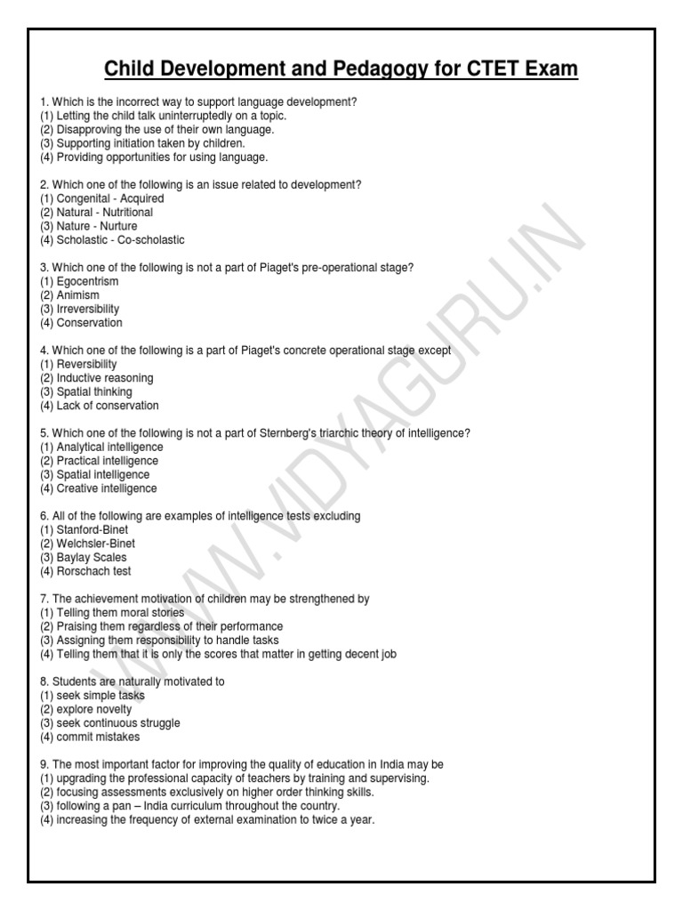Child Development and Pedagogy For CTET Exam PDF Standardized Tests