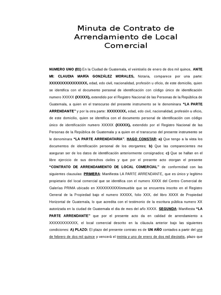 Modelo de Arrendamiento Comercial Guatemala