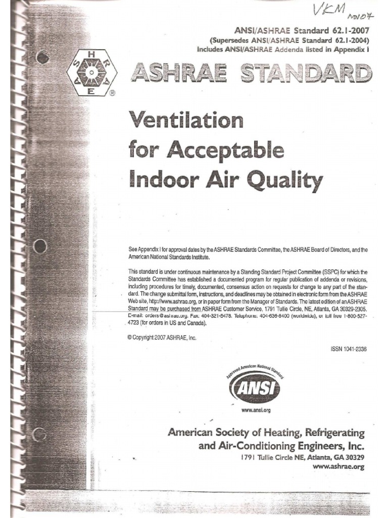 ASHRAE 62.12007(Ventilation for Acceptable Indoor Air Quality