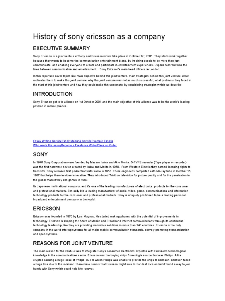 History of Sony Ericsson Joint Venture | PDF | Sony | Ericsson