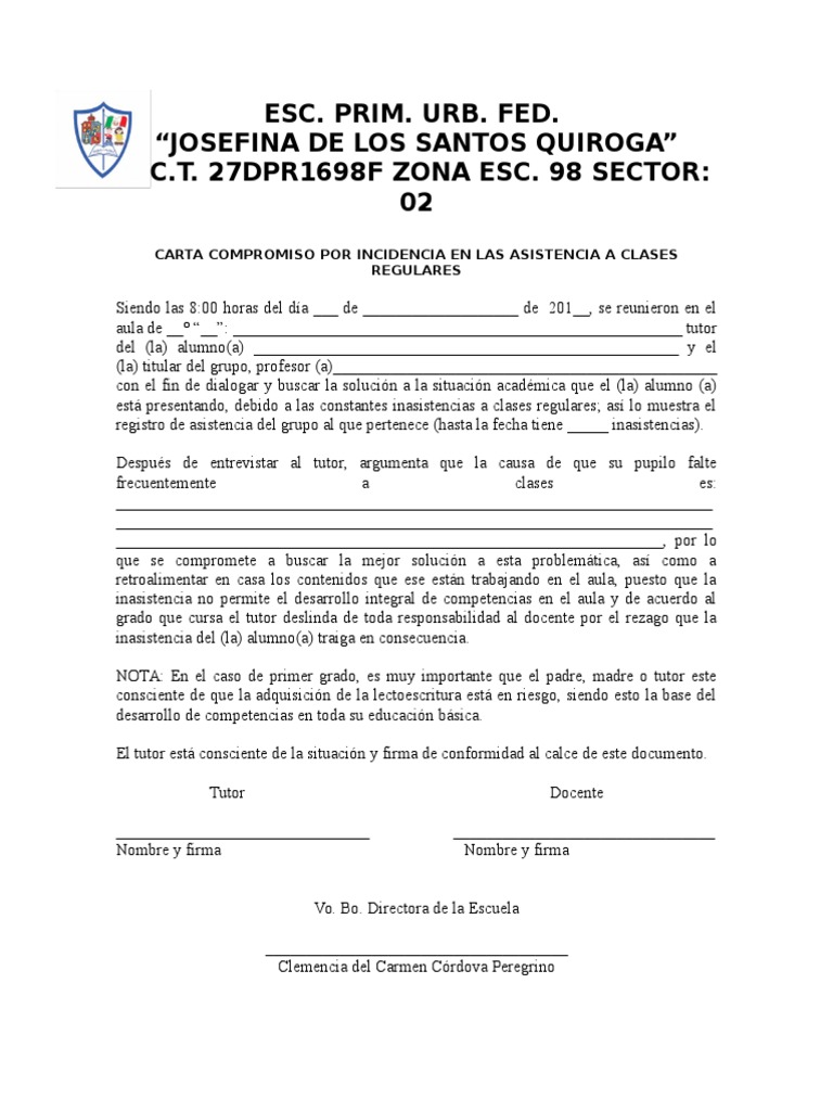 Carta Compromiso Por Inasistencias