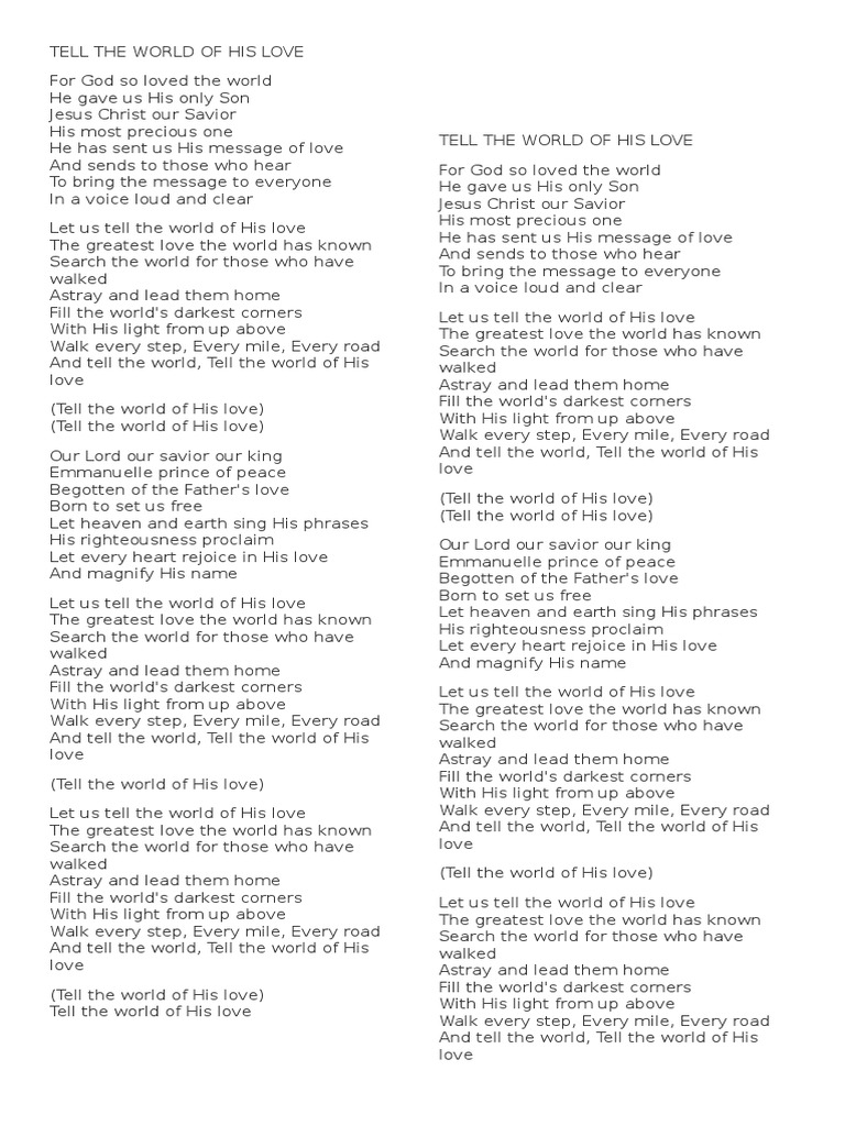 Tell the world of his love pdf messiah heaven