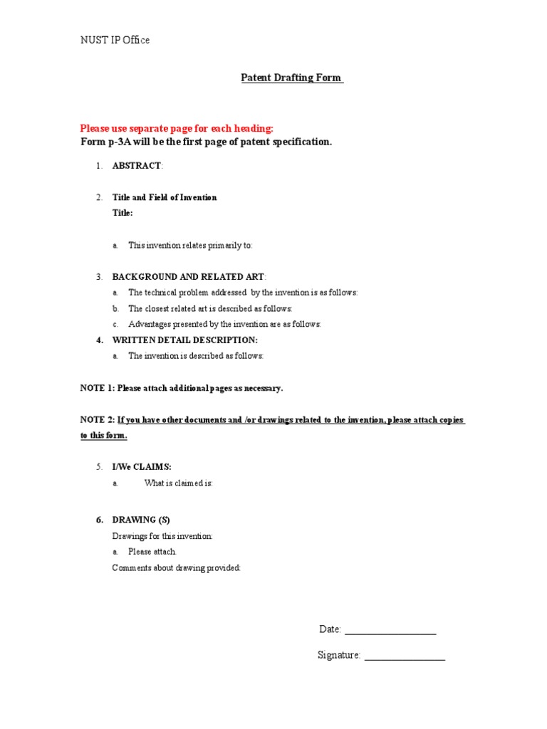 NUST IP Office Patent Draft Form | PDF | Computers | Technology ...