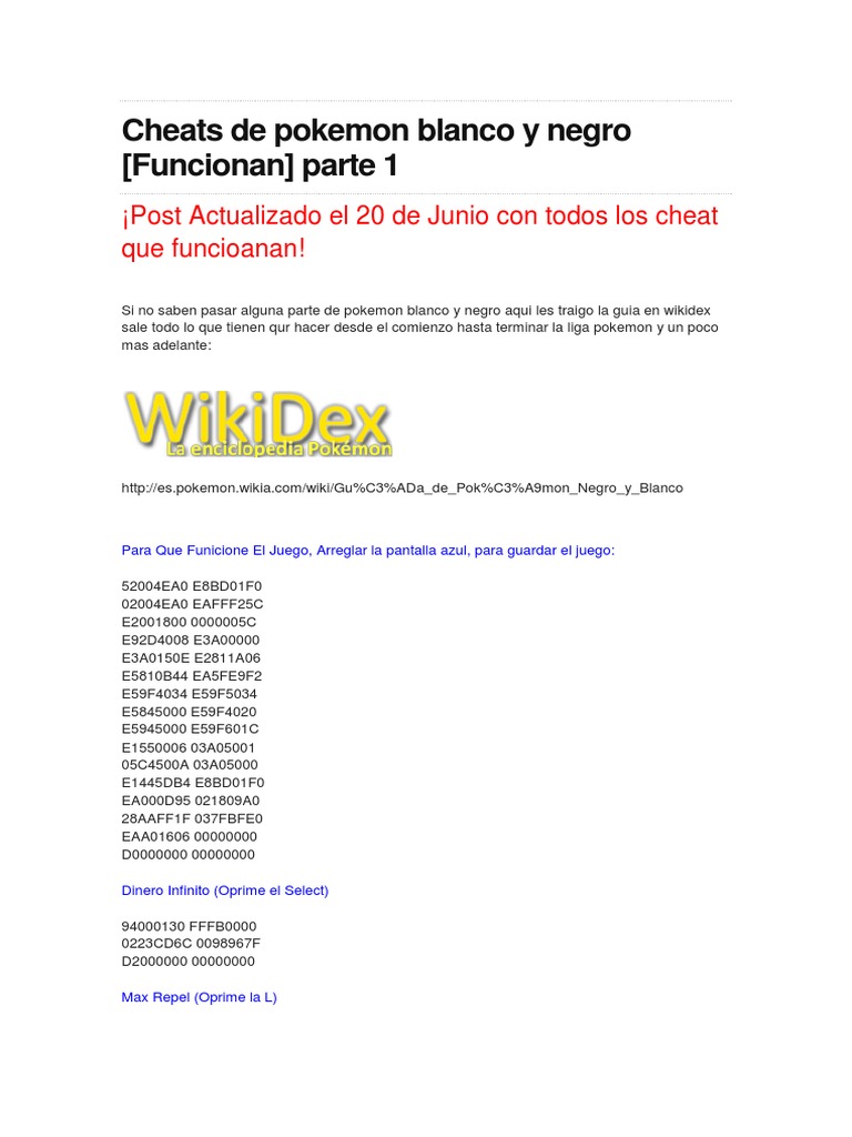 Cheats De Pokemon Blanco Y Negro Pdf Editores De Videojuegos Empresas De Desarrollo De Videojuegos