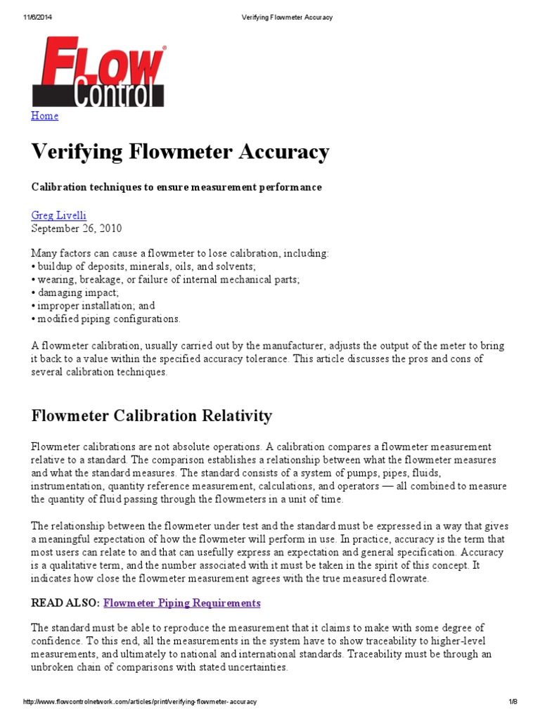 Verifying Flowmeter Accuracy PDF Flow Measurement Calibration