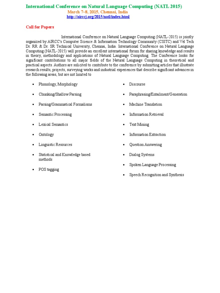 Call For Papers: March 7 8, 2015, Chennai, India | PDF