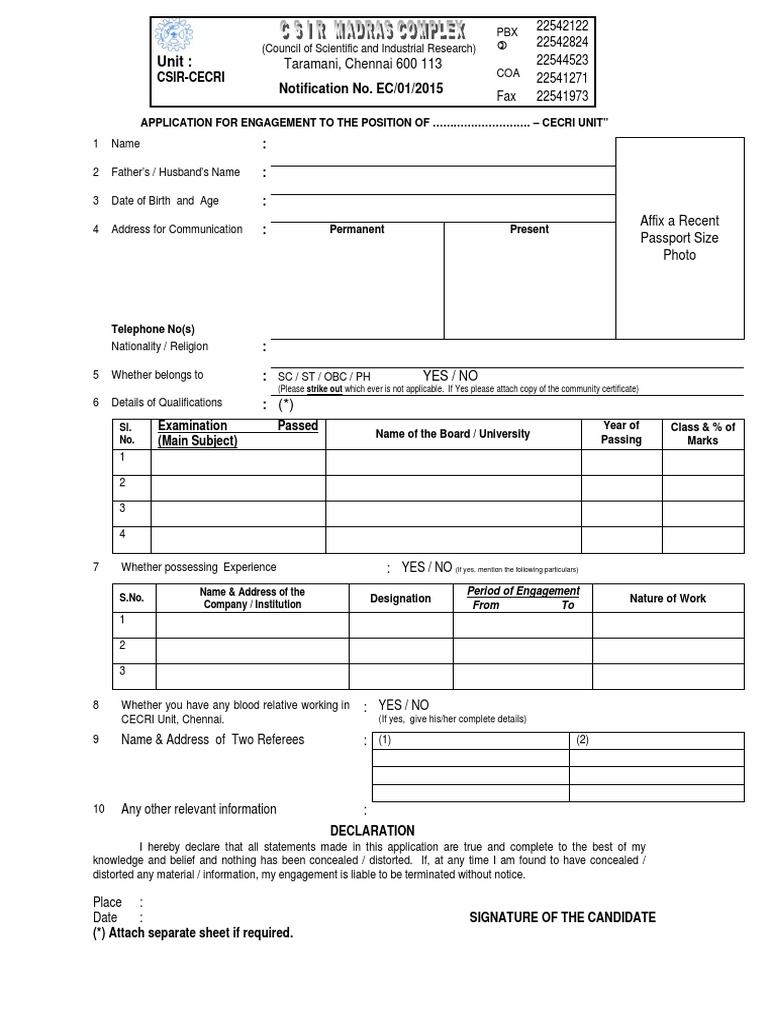 EC 01 2015 Application | PDF