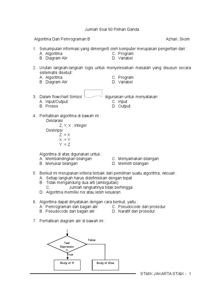 Soal Ujian Algoritma dan Pemrograman | PDF