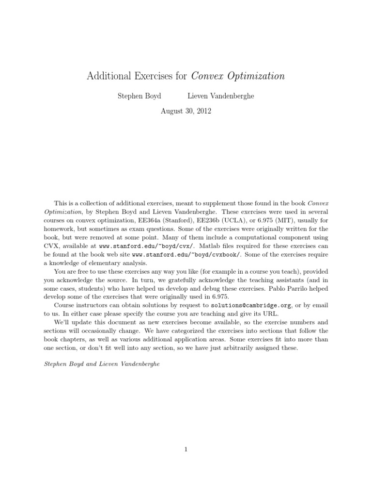 Convex Optimization Exercises | PDF | Mathematical Optimization ...