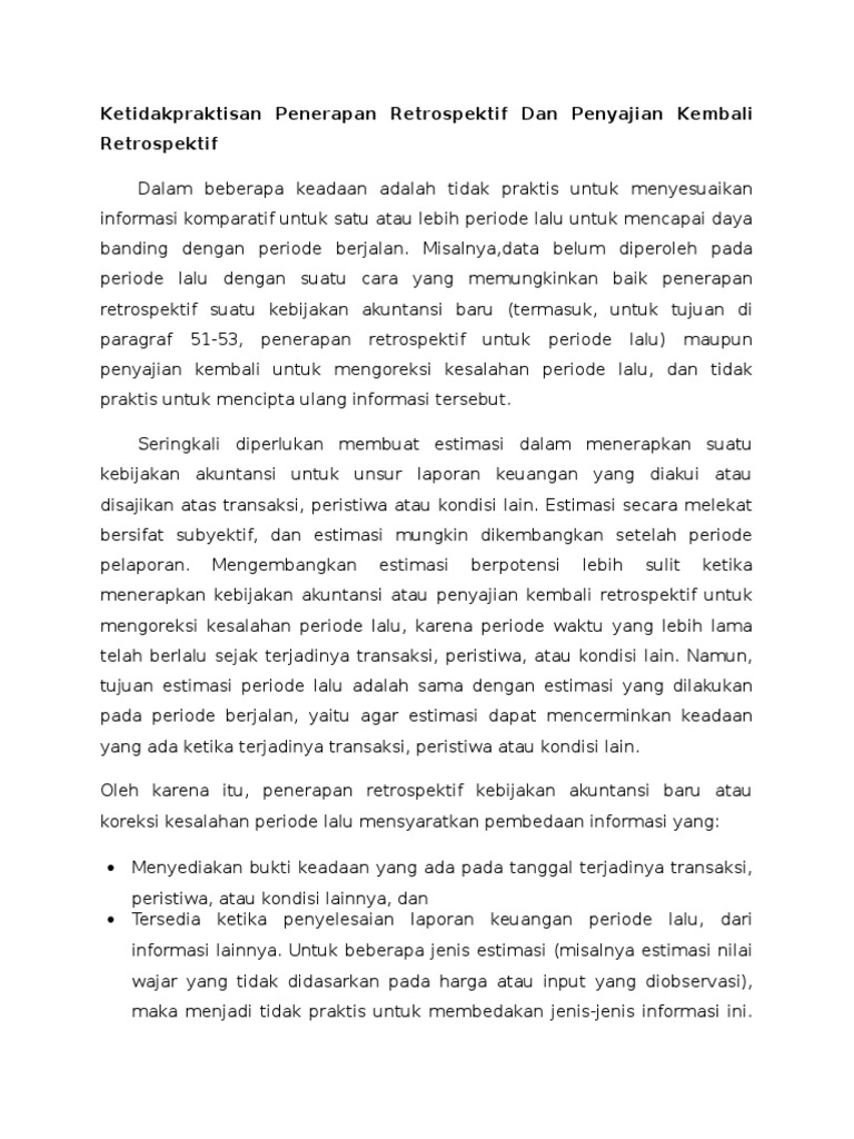 Ketidakpraktisan Penerapan Retrospektif Dan Penyajian Kembali Retrospektif