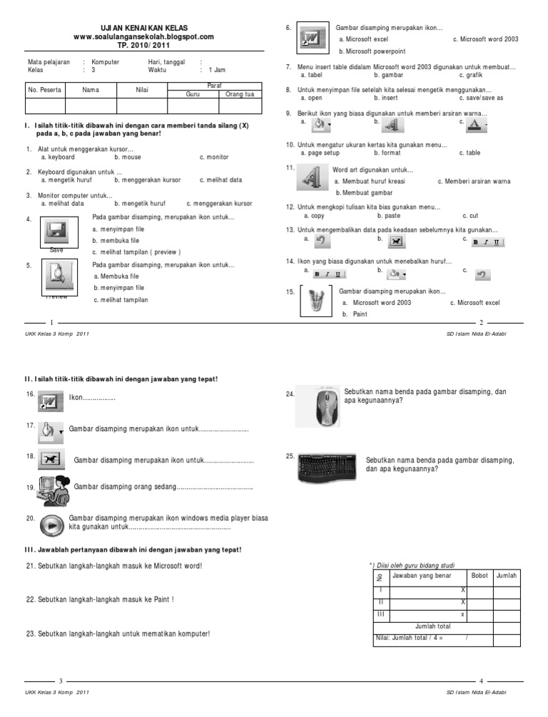 Soal Ulangan Tik Sd Kelas 3