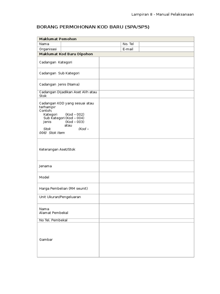 Borang Permohonan Kod Aset Baru Pdf