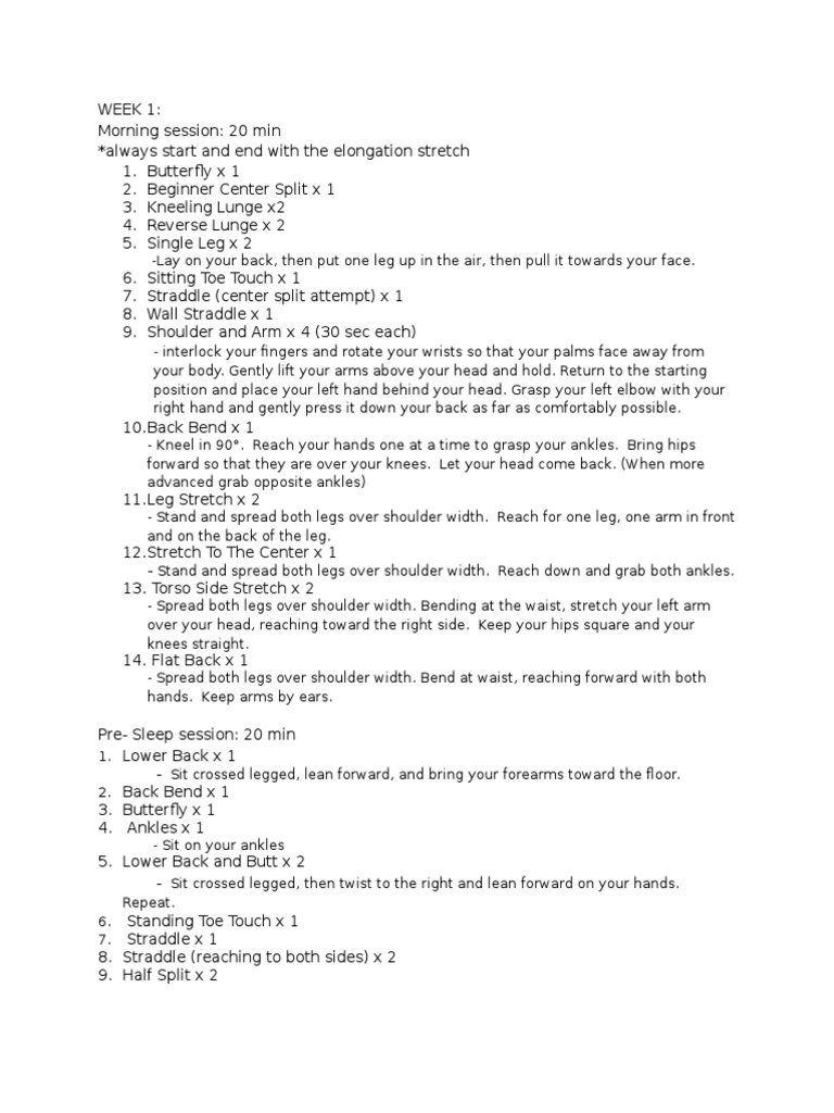 Stretching Routine For The Splits Pdf Hand Foot