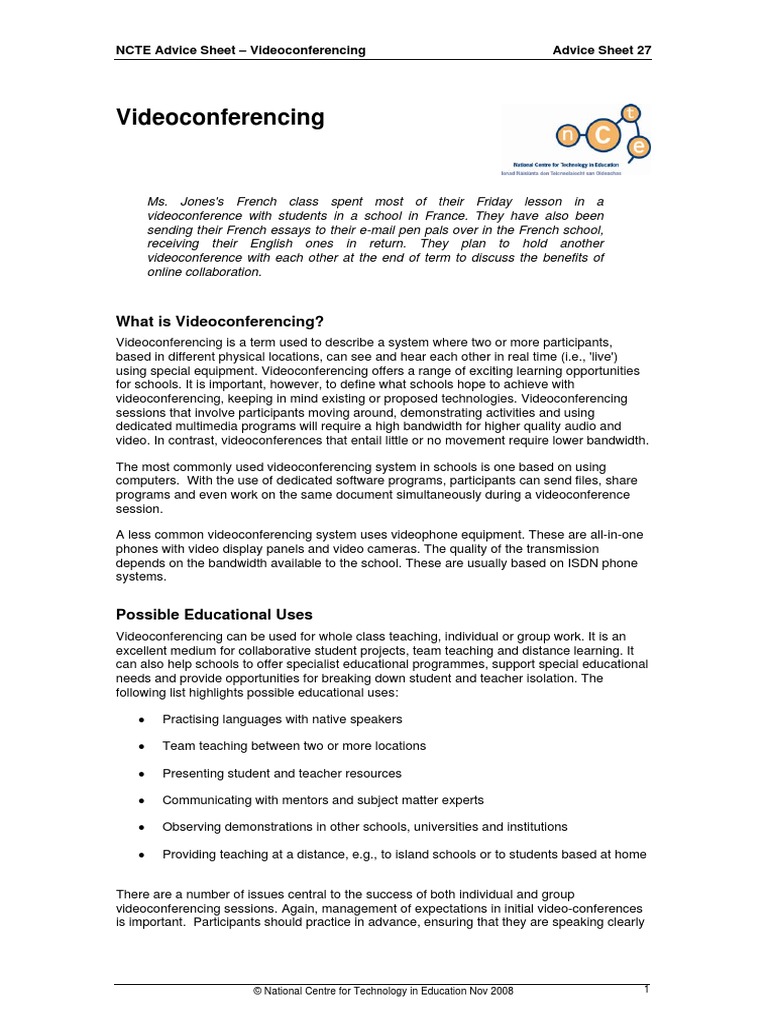 Video Conferencing PDF Videotelephony Personal Computers