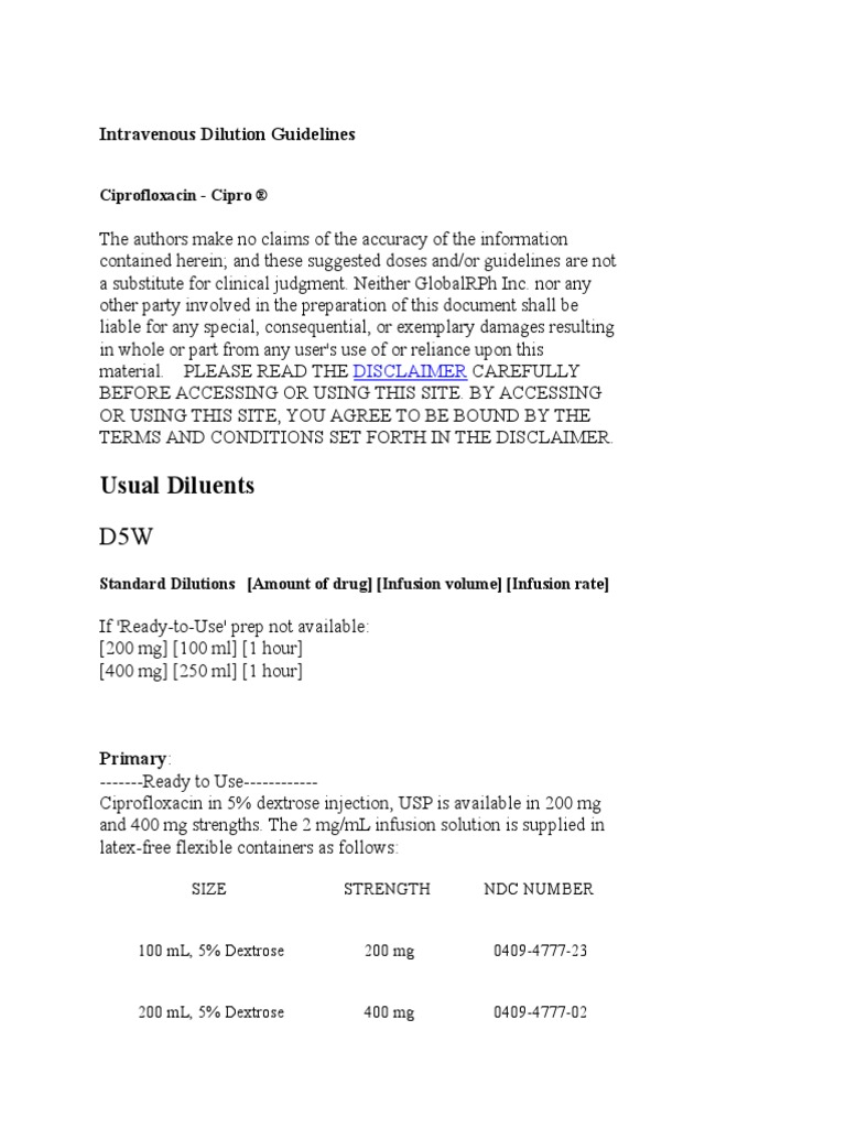 Intravenous Dilution Guidelines Renal Function Intravenous Therapy