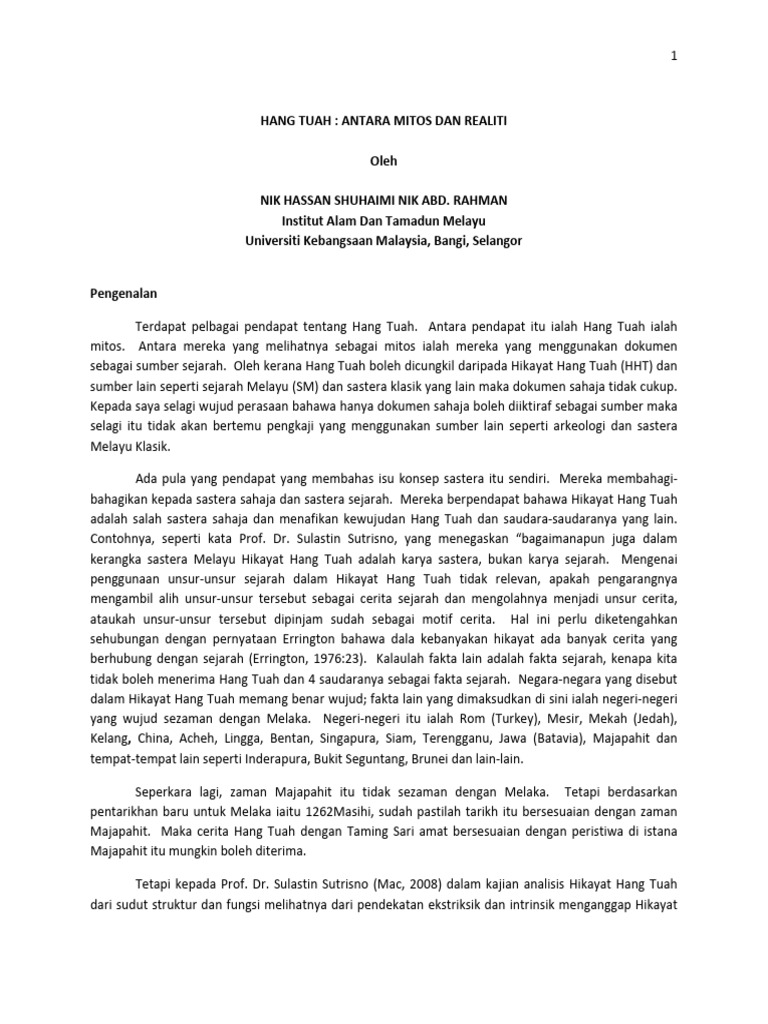 Hikayat Hang Tuah Dan Unsur Intrinsiknya Berbagai Unsur